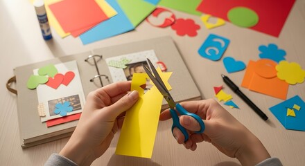 Hands Cutting Paper for Scrapbook