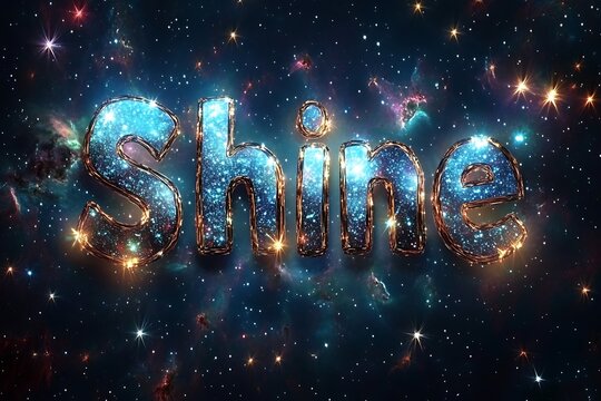 A night sky full of stars displaying the word “Shine” brightly.