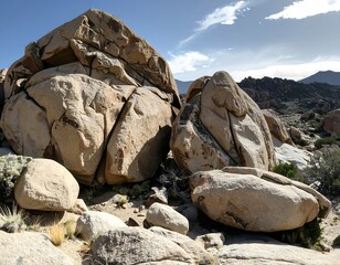 Desert boulders under a clear sky