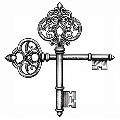 Obraz premium Two Vintage Ornate Keys with Intricate Skeleton Design in Black and White