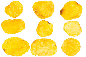 Single Potato Chip on White Background