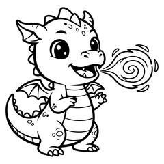 Fototapeta premium Lovely cartoon baby dragon, smiling warmly and puffing smoke - great vector illustration with wings for children's books, graphic t-shirt designs, art prints and birthday cards.