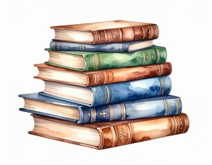 Stack of Watercolor Books in Brown Green and Blue Hues with Artistic Painted Texture