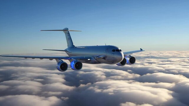Futuristic electric cargo planes flying across the sky 