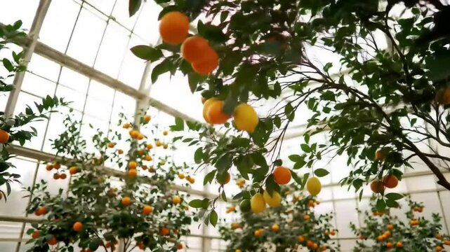 Citrus trees greenhouse daylight