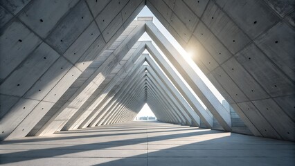Obraz premium Triangular Concrete Tunnel with Sunlight – Architecture, Geometry, Minimalism, Shadows, Perspective, Conceptual