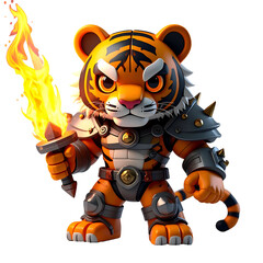 Tiger warrior with flaming sword
