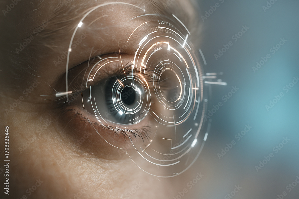Poster ai generated ultra realistic conceptual digital art of human eye close up with glowing holographic r