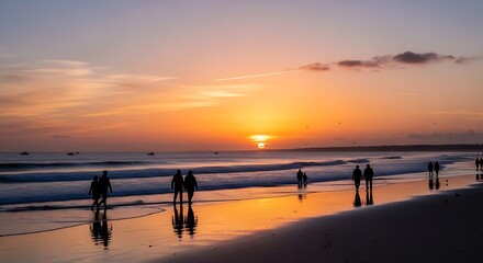Golden Hour at the Beach - Silhouettes and Reflections at Sunset.