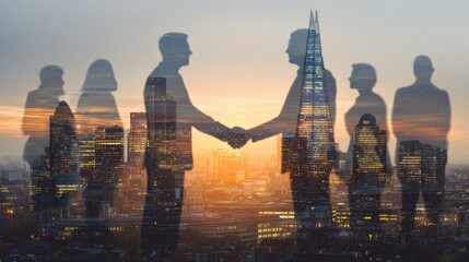 Business People Handshake City Skyline