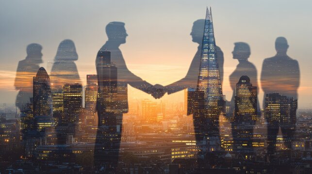 Business People Handshake City Skyline