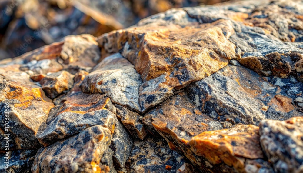 Poster detailed macro of sedimentary rock layers showing natural patterns and textures in sunlight