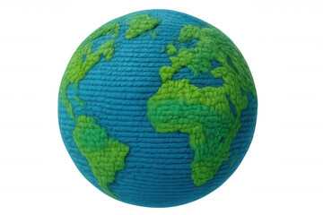 Naklejka premium Green continents and blue oceans are knitted together on a transparent background, forming a unique earth globe