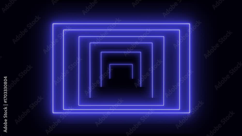 Poster neon blue square tunnel animation glowing abstract background seamless loop modern futuristic motion