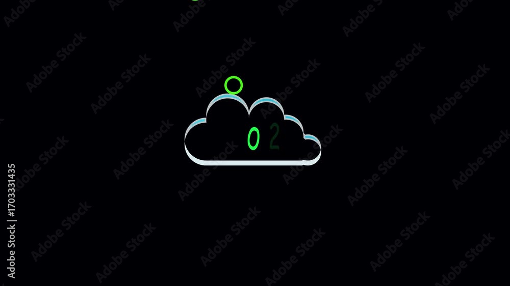 Poster animated oxygen cloud bubbles green neon dark background medical healthcare environmental loop. gree