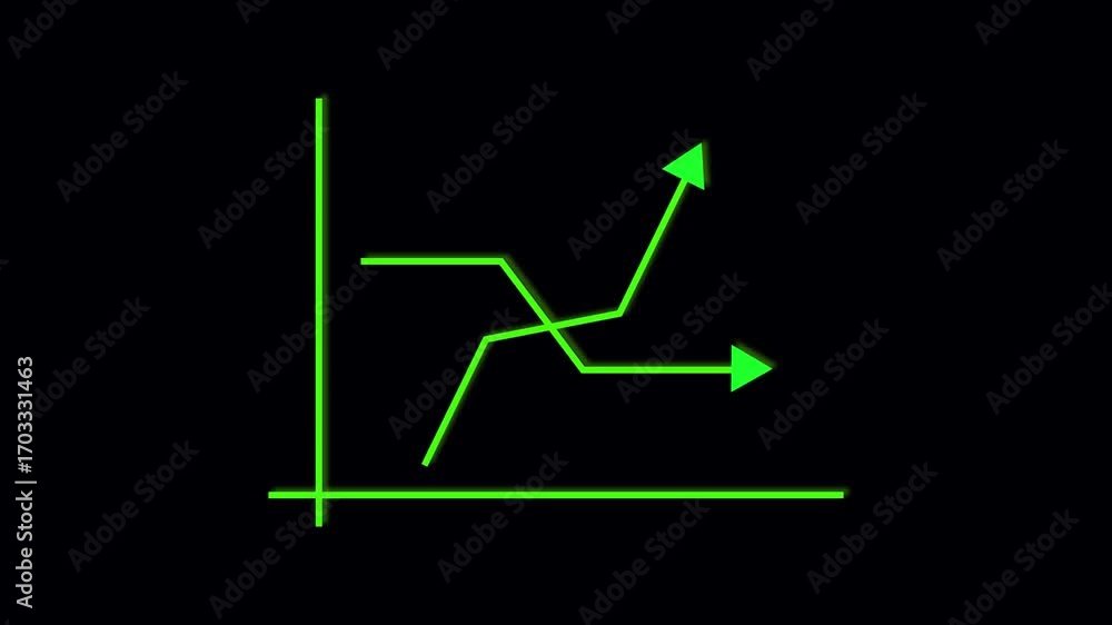 Aufkleber Green neon graph chart animation upward trend business finance abstract data motion graphics. Animated green neon graph chart arrows showing growth success business finance technology loop.
