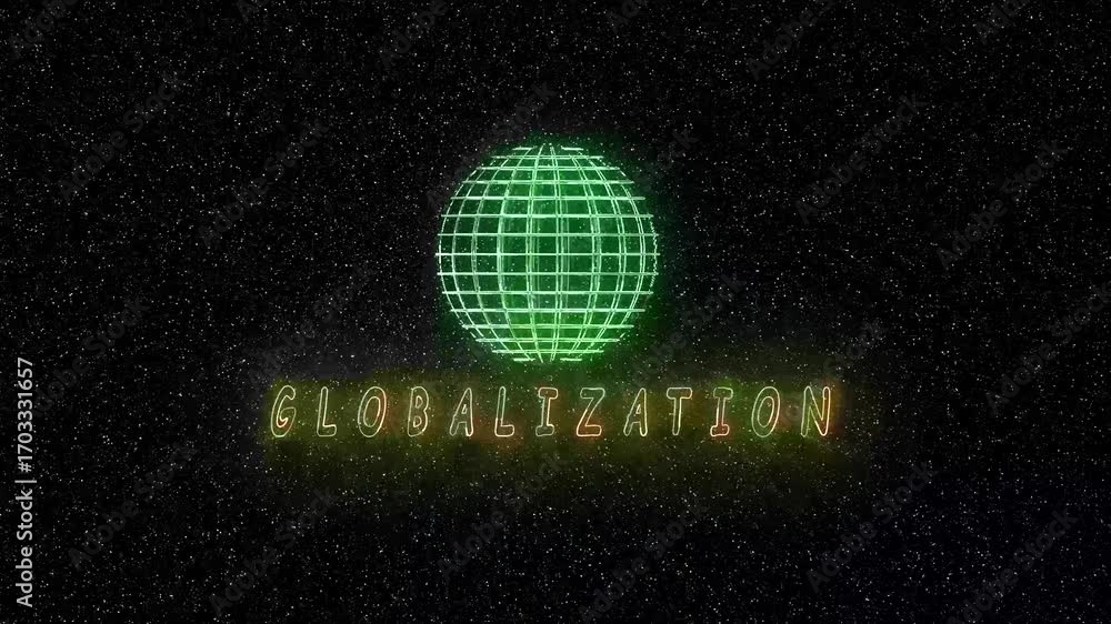 Poster animated green neon globe global network earth cosmic universe futuristic sci fi motion graphics. an
