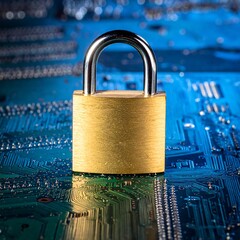 Gold padlock on circuit board (1)