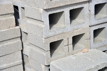 Stacked Autoclaved Aerated Concrete blocks on a residential house construction site