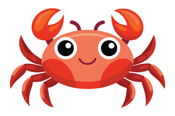 Cheerful cartoon crab with large eyes and claws shows a playful smile