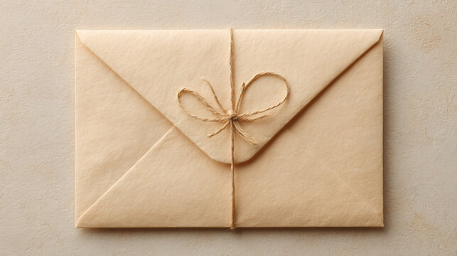 Close-up shot of a brown paper envelope tied with twine, a rustic and elegant presentation.