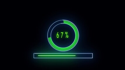 Animated neon loading progress bar circle green blue futuristic hud interface digital seamless loop. Futuristic neon loading progress bar circle animation green blue. - Powered by Adobe
