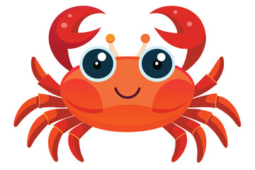 Orange crab smiles with its big blue eyes and red claws, isolated on white