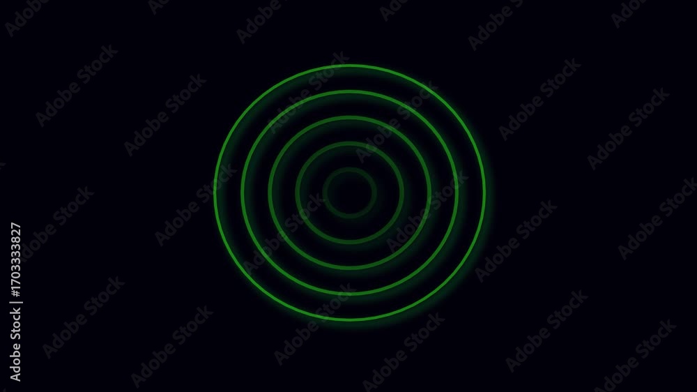 Poster animated green rings expanding motion graphics hud interface technology seamless loop dark backgroun
