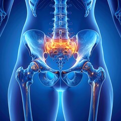 Anatomical illustration of highlighted hip joint