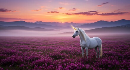 Sunrise Serenade: Unicorn in Lavender Fields