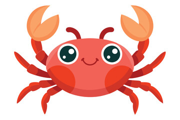Cheerful cartoon crab with large claws and eyes smiles on a transparent background