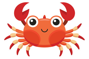 Happy cartoon crab shows big red claws on a transparent background
