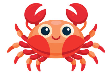 Fototapeta premium Cheerful red crab with open claws and cute smile stands on a white background