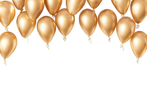 Gold balloons cascading across a black background - Powered by Adobe