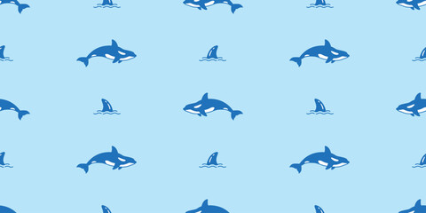 whale seamless pattern shark fin wave fish vector dolphin tuna salmon doodle icon cartoon ocean sea doodle tile background gift wrapping paper repeat wallpaper illustration scarf isolated animal desig