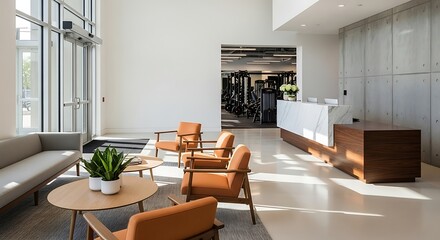 Gym Lobby Waiting Area with Reception Desk