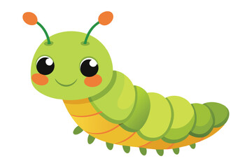 Smiling green cartoon caterpillar curves gently with orange antennae on a transparent background
