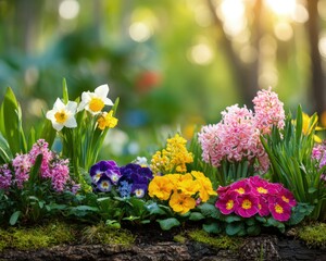 Colorful Spring Flowers In A Garden