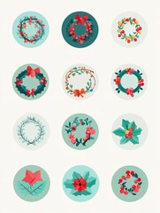 Festive Collection of Holiday Wreath Designs Featuring Various Decorations and Colors to Celebrate the Season