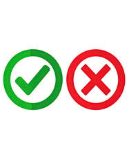 Two circular icons, one green with a checkmark, the other red with a cross