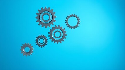 Abstract metal gears floating on a gradient blue background, symbolizing business innovation and technology.