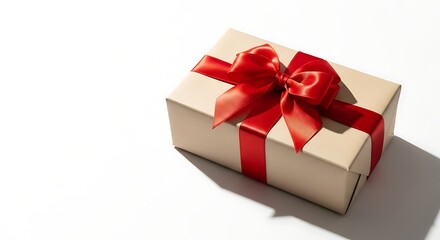 Gift with Red Ribbon on White Background