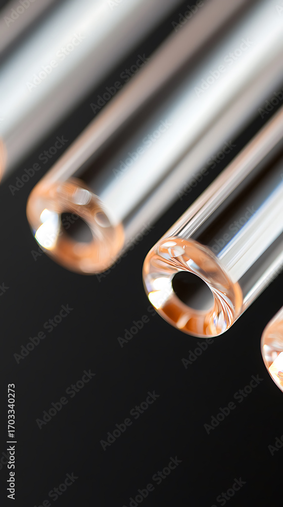 Aufkleber abstract shot of transparent tubes on black background. light refracts through clear material, creat