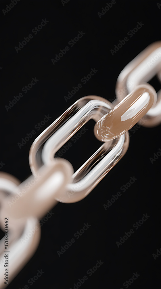 Aufkleber linked glass: a glassy chain with interlocked links conveys a sense of connection and fragility, set