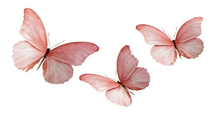 Three Delicate Pink Butterflies Flying