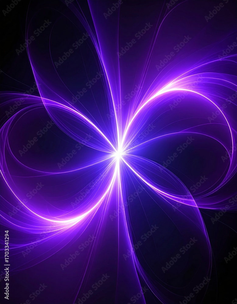 Poster abstract purple light trails on black background with dynamic and futuristic motion