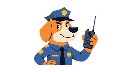 Obraz premium Cartoon dog police officer holding a walkie-talkie, ready for duty.