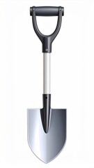 Silver Blade Shovel with Black Handle and White Shaft on White Background