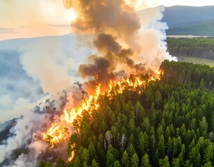 Aerial view of a forest fire