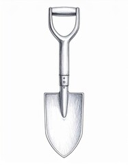 Illustration of Silver Metal Shovel with Black Handle and White Background